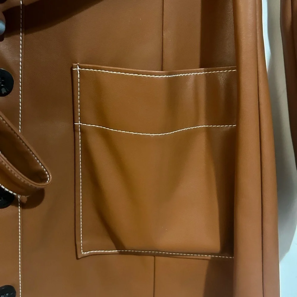 STAUD Oz Faux Leather Belted Dress Size Large - Picture 11 of 16